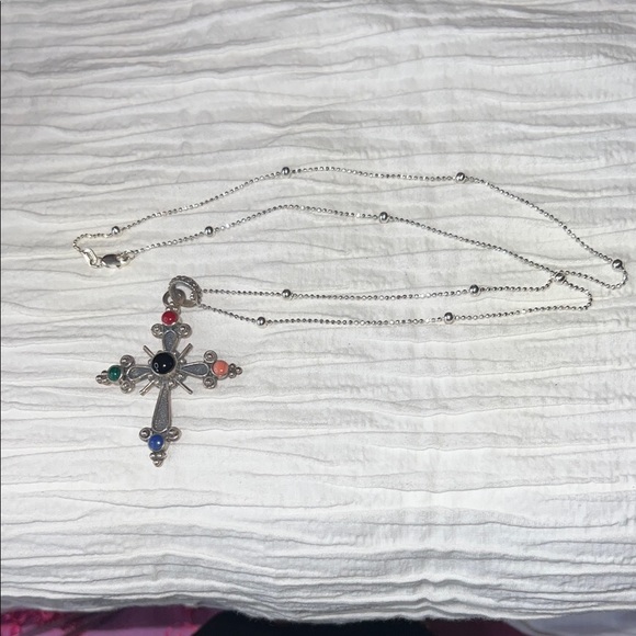 Sterling Silver Stamped 925 and Red Gothic Cross Pendant Necklace $65 - Picture 4 of 5